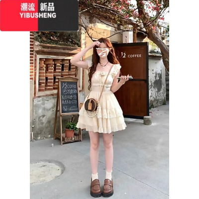 YIBUSHENG茶歇法式桔梗吊带连衣裙子女季2024新款小飞袖公主裙小个子短裙