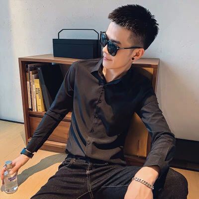 社会精神小伙修身纯色衬衫快手红人男生上衣服白衬衣痞帅春装威珺