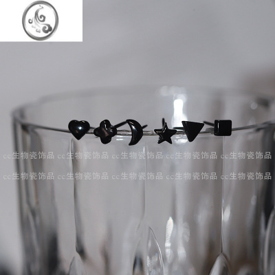 JiMi通体生物陶瓷耳钉氧化锆耳针养耳洞防堵针防过敏养耳棒星月几何