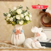 欧式陶瓷轻奢花瓶摆件干花插花器现代客厅餐桌家居装饰品创意水养 三维工匠 B款+茶玫瑰3束