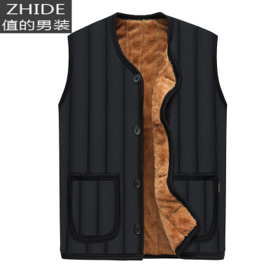 SUNTEK冬季中老年加绒加厚棉马甲男士爸爸保暖背心坎肩70爷爷棉父亲马夹马甲/背心