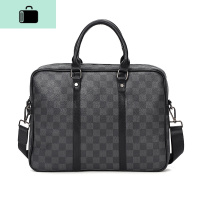 商务男包时尚横款公文包文件包休闲出差电脑包单肩包格子皮质男包NEW LAKE 黑色-格子男士单肩包