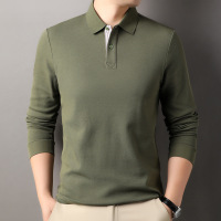 100棉纯棉男士长袖polo衫2025春季新款液氨长绒棉珠地翻领T恤男