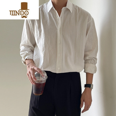 YANXU条纹衬衫男感小众痞帅休闲衬衣日系款长袖时尚百搭外套