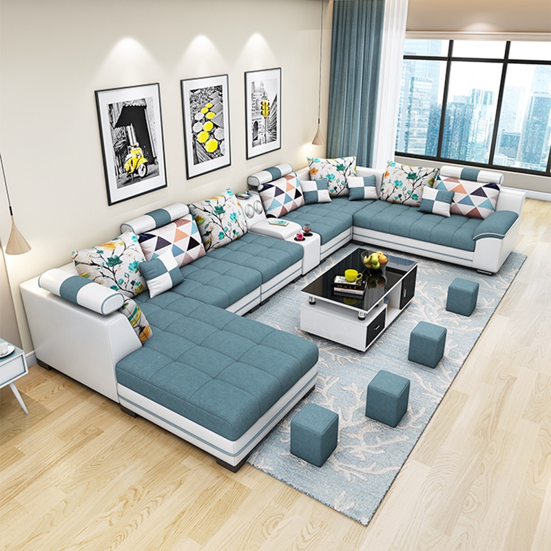 阿斯卡利定制北欧乳胶科技布艺沙发现代u型可拆洗客厅大户型左右贵妃