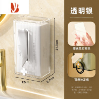 三维工匠洗脸巾收纳盒壁挂式厕所卫生间纸巾盒防水免打孔抽纸盒家用轻奢风 [透明银] 横竖两用/带盖防尘