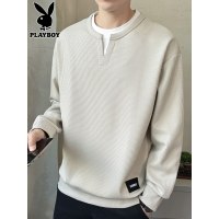 花花公子假两件卫衣男套头圆领打底衫2025年秋季宽松休闲长袖t恤