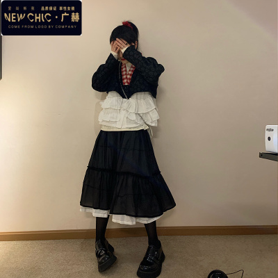 广赫吸吸购物中心假两件外套女秋春秋设计感拼接撞色学生V领短款上衣夹克