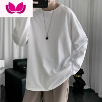 七斓长袖t恤男内搭港风休闲纯色打底衫潮牌ins潮流宽松上衣