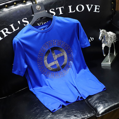 烫钻T恤男短袖上衣欧洲站欧货潮流时尚修身轻奢重工亮片半袖体恤_1