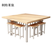 利特莱依餐桌学校食堂小吃店快餐桌椅饭堂橡木色方桌1200*1200*750[含椅]