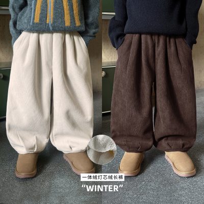 童酷男童冬季新款复古纯色宝宝休闲裤百搭灯芯绒加厚儿童长裤