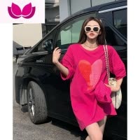 七斓oversize爱心设计感短袖t恤女夏季ins潮牌宽松中长款大码上衣