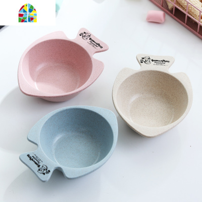 小麦秸秆鱼碗家用儿童碗防摔可爱宝宝吃饭碗小碗鱼形碗餐碗米碗碗 FENGHOU 鱼碗米色3个装
