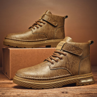 马丁靴男秋季英伦复古风高帮工装靴男士皮鞋增高鞋增高显高