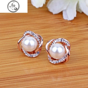 韩国耳环女925纯银耳针气质时尚个性百搭珍珠耳钉简约饰品 JiMi 玫瑰金