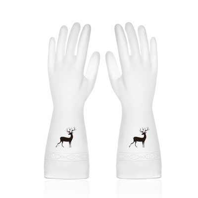 1双轻薄款家务橡胶清洁手套乳胶防水耐用刷锅洗碗美丽雅致图案型舒大嫂