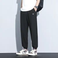 春夏新款冰丝休闲裤子男运动大码束脚裤松紧腰百搭长裤子