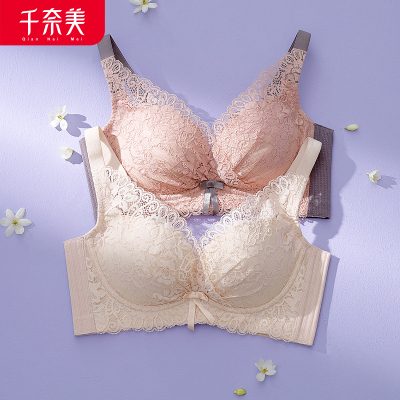 千奈美新款小胸聚拢舒适无钢圈内衣女上薄下厚聚拢无钢圈文胸