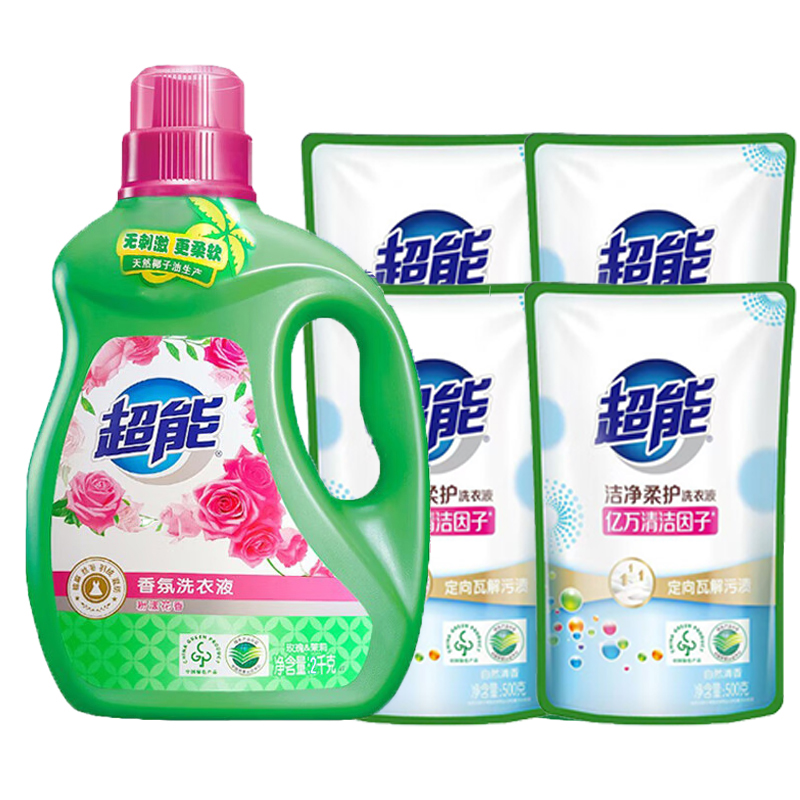 超能洗衣液洁净深层去污低泡易漂持久留香家用实惠装