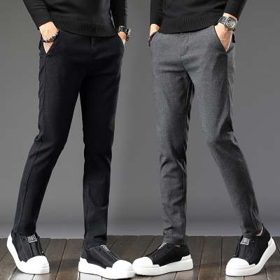 轻奢世家2021春夏上新男士休闲裤男弹力松紧腰修身小直筒磨毛男士休闲裤长裤子