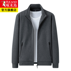 啄木鸟外套男士春秋季新款休闲运动卫衣中年立领开衫加绒上衣夹克