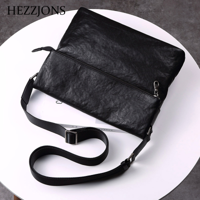 赫泽琼斯HEZZJONS男士真皮斜挎包进口意大利牛皮单肩包青年时尚潮流个性背包奢侈品男包黑色进口意大利牛皮