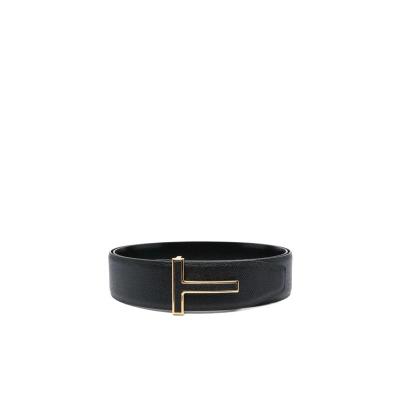 汤姆福特(Tom Ford)男士T字扣皮带时尚纹理金色标志可调合身休闲