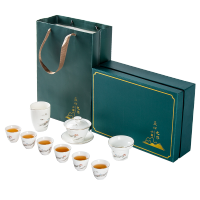 金镶玉 功夫茶具套装 中国白·羊脂玉瓷家用陶瓷山水白瓷三才盖碗公道杯茶杯送礼礼盒装 山水白瓷描金茶具