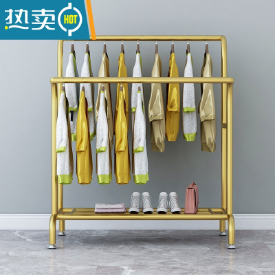 敬平衣架卧室落地挂衣架衣帽架阳台晾衣架晒鞋被子大容量收纳衣服器 纳米金色 两根管长100高160