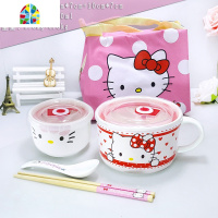 可爱卡通骨瓷泡面碗陶瓷保鲜盒手柄带盖便当盒大号微波炉保鲜饭盒 FENGHOU