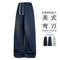 春秋季新款男士休闲裤简约美式卫裤青少年纯色百搭藏青色长裤