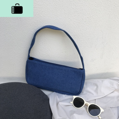 包包女2020新款法棍包单肩包休闲百搭腋下包手拎小包潮NEW LAKE 牛仔蓝女士单肩包
