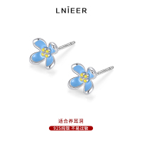 925纯银蓝色花朵耳钉女小清新耳环2025新款养耳洞气质高级感耳饰送女朋友老婆情人节七夕生日礼物