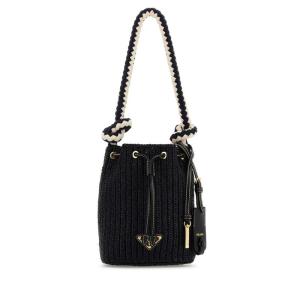 普拉达(PRADA)女士迷你桶包编织单肩包金色五金装饰时尚百搭配饰 BLACK