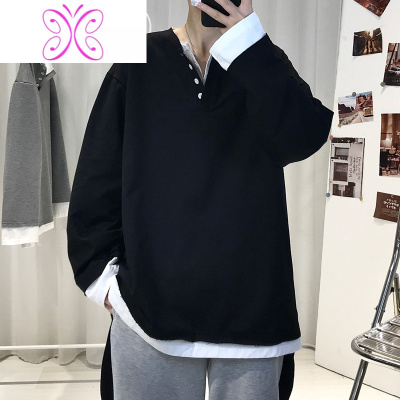 假两件套长袖t恤男