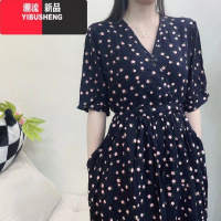 YIBUSHENG法式高级感女外穿碎花人造棉宽松轻薄绵绸连衣裙大码口袋中长款