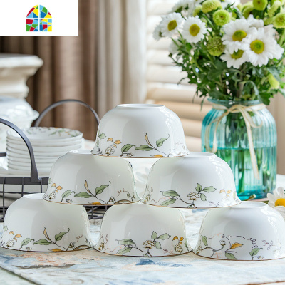 过年好看的米饭碗家用6个吃饭陶瓷碗碟餐具套装碗10个微波炉 FENGHOU [10个]4.5英寸经典世家金钟碗