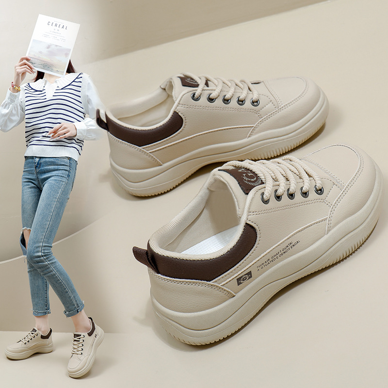 秋季小白鞋新款韩版ins女学生厚底增高皮面透气休闲鞋