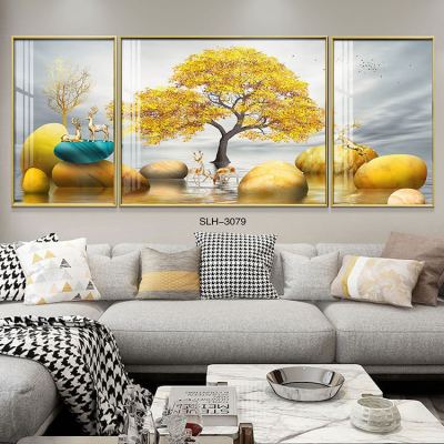 弗星客厅装饰画沙发背景墙壁画餐厅墙上挂画现代简约晶瓷画三联画壁饰国画