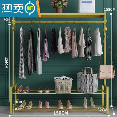 敬平挂衣架落地卧室折叠晒衣服架子简易单杆室内晾衣杆家用阳台凉衣架 纳米金150长三层置物 大晾晒架