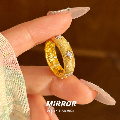 925纯银镂空拉丝星芒戒指女指环尾戒高级感时尚轻奢约4g BCJ3350送女朋友老婆情人节七夕生日礼物