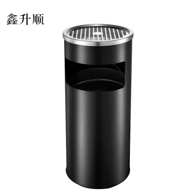 鑫升顺不锈钢圆形大号商用垃圾桶立式烟灰桶电梯口高档户外圆形黑色烤漆