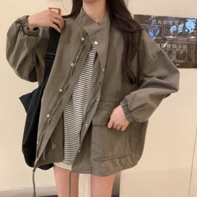 FISHBASKET盐系炸街外套女新款日系风格穿搭宽松显瘦工装棒球服时尚百搭风衣女
