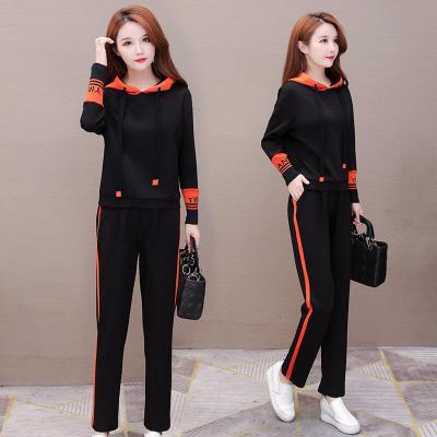 珂卡慕(KEKAMU)运动休闲套装女装2020春韩版修身气质显瘦时尚潮牌卫衣两件套黑色（两件套）M