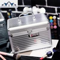 专业韩国密码锁铝合金手提化妆箱双层大容量便携收纳盒带锁化妆包 三维工匠收纳包