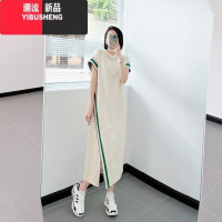 YIBUSHENG大码300斤欧货轻奢设计感连衣裙2023新胖mm过膝宽松遮肉T恤裙子