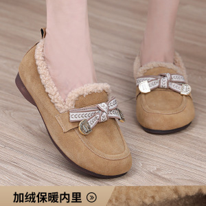 复古毛毛棉鞋女25秋冬加绒女懒人一脚蹬软底豆豆鞋外穿保暖女棉鞋