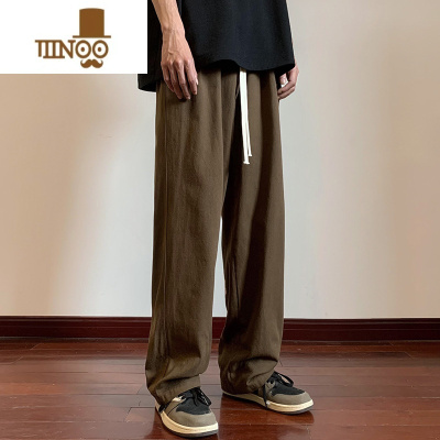 YANXU夏季休闲裤男款薄款宽松工装直筒裤子秋季美式男生卡其色运动长裤