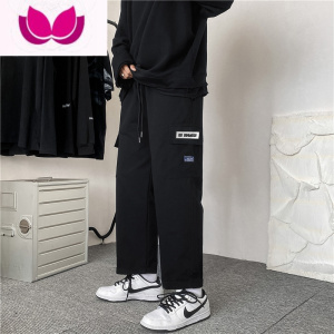 七斓原宿港风ins网红休闲裤男直筒宽松工装裤潮牌高街九分裤子